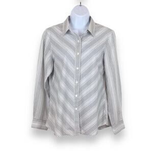 FOXCROFT Grey Diagonal Striped No-Iron Button Up Blouse 8P